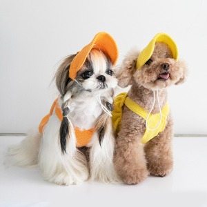 도그웨그 벌룬 와플 멜빵+모자 set 나시 티셔츠 강아지 여름 옷